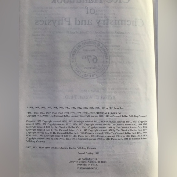 CRC The "Handbook of Chemistry and Physics, 67th Edition" 1986-1987 - Picture 3 of 4